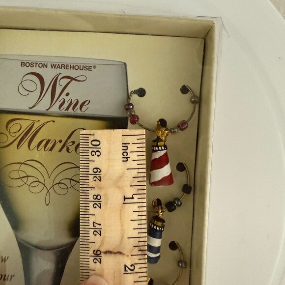 Vintage Boston Warehouse Lighthouse Wine Markers Set Of 6 Glass Charms Coastal - Picture 6 of 8